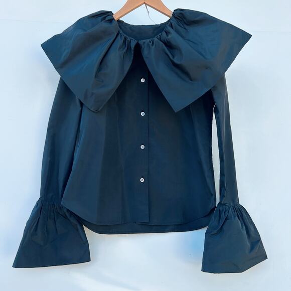 Yohji Yamamoto Taffeta Designer Blouse High Fashion Black Blouse Silk Collar S - Picture 5 of 12